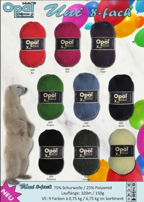 Opal Sock yarn UNI X-Large, 8 ply
