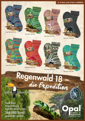 Opal strømpegarn - Regenwald 18 - die Expedition- 4tr, forud bestilling